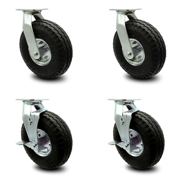 10 Inch Black Pneumatic Wheel Caster Swivel with Swivel Locks 2 with Brake, 4PK